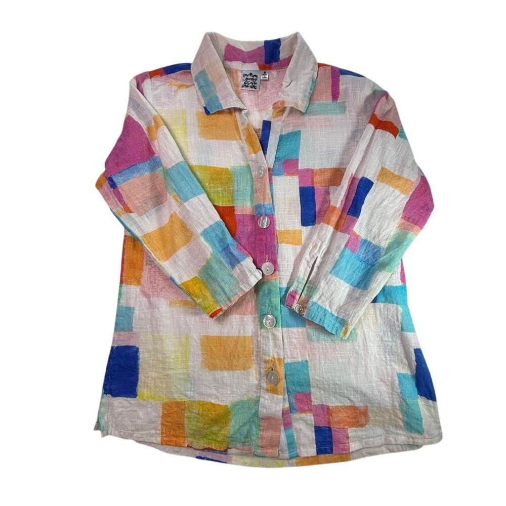 Parsley & Sage Womens S Abstract Color Block Cotton Shirt Art to Wear